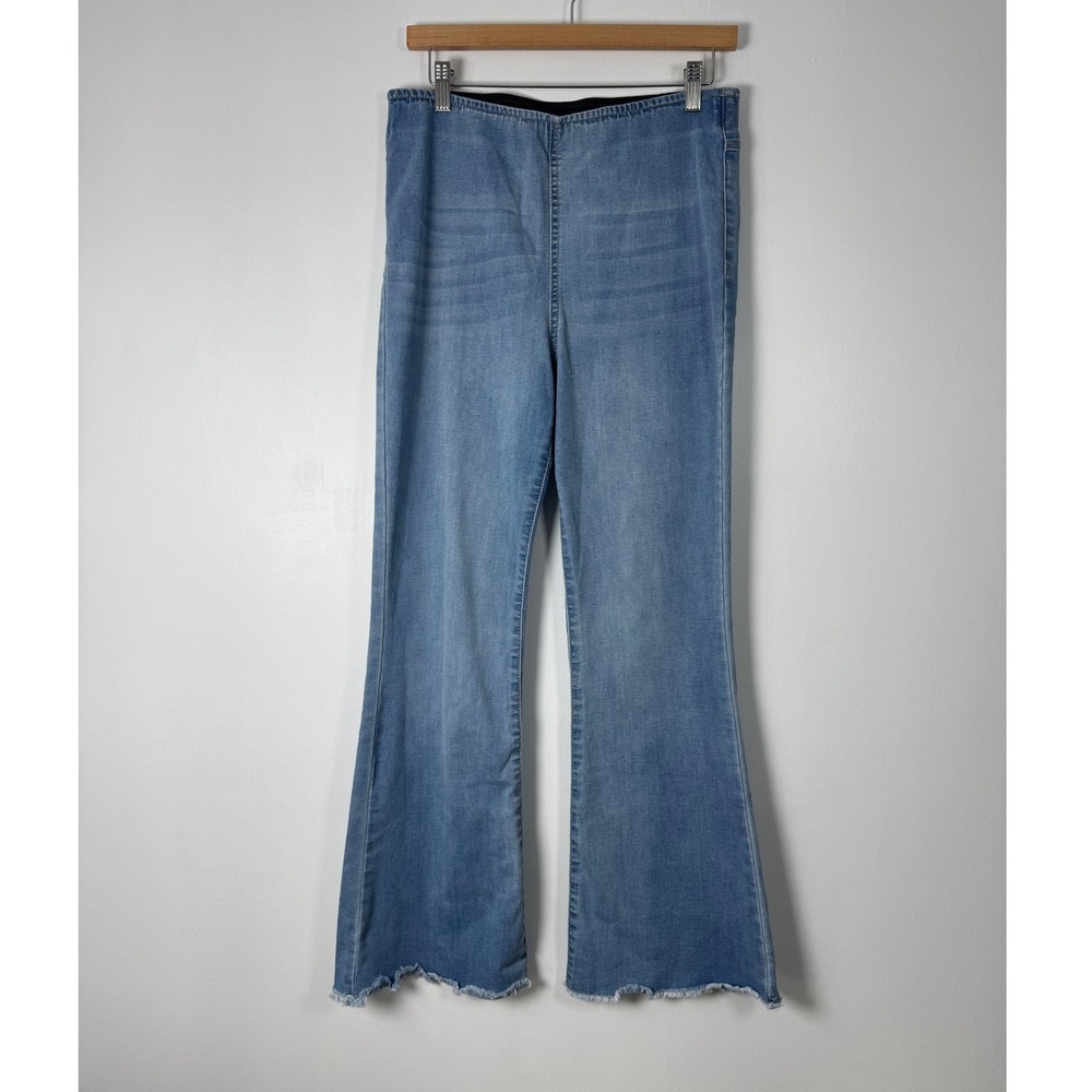 Boho Knox Rose Womens Size 8 Flare Jeans Light Wash Blue Raw Hem Pull On Stretch